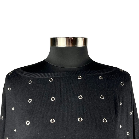 T-BAGS LOS ANGELES GROMMET EMBELLISHED DOLMAN SLEEVE BOAT NECK OVERSIZED SWEATER - Picture 7 of 12